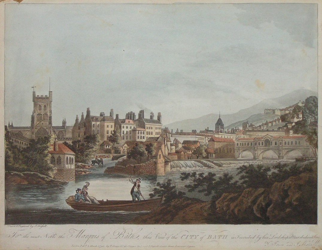 Aquatint - To the Most Noble the Marquis of Bath this View of Bath is inscribed by his LordshipsMost obedient servs T.Jones and J.Hassell - Hassell